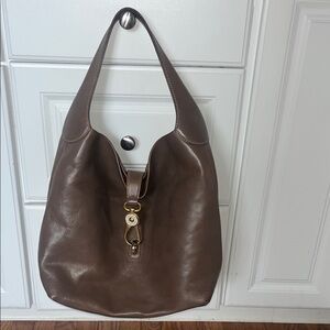 Dooney and Bourke Large Florentine Logo Lock Brown Leather Hobo Bag